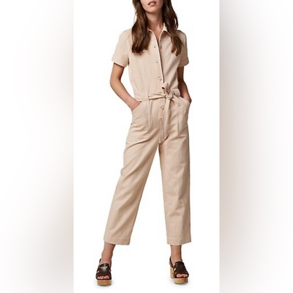 Sessun Pants - Sessun Jumpsuit Desert Cloud Short sleeved Elastic Belted Waist Sz EU 34